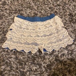 Girls lacy denim shorts
